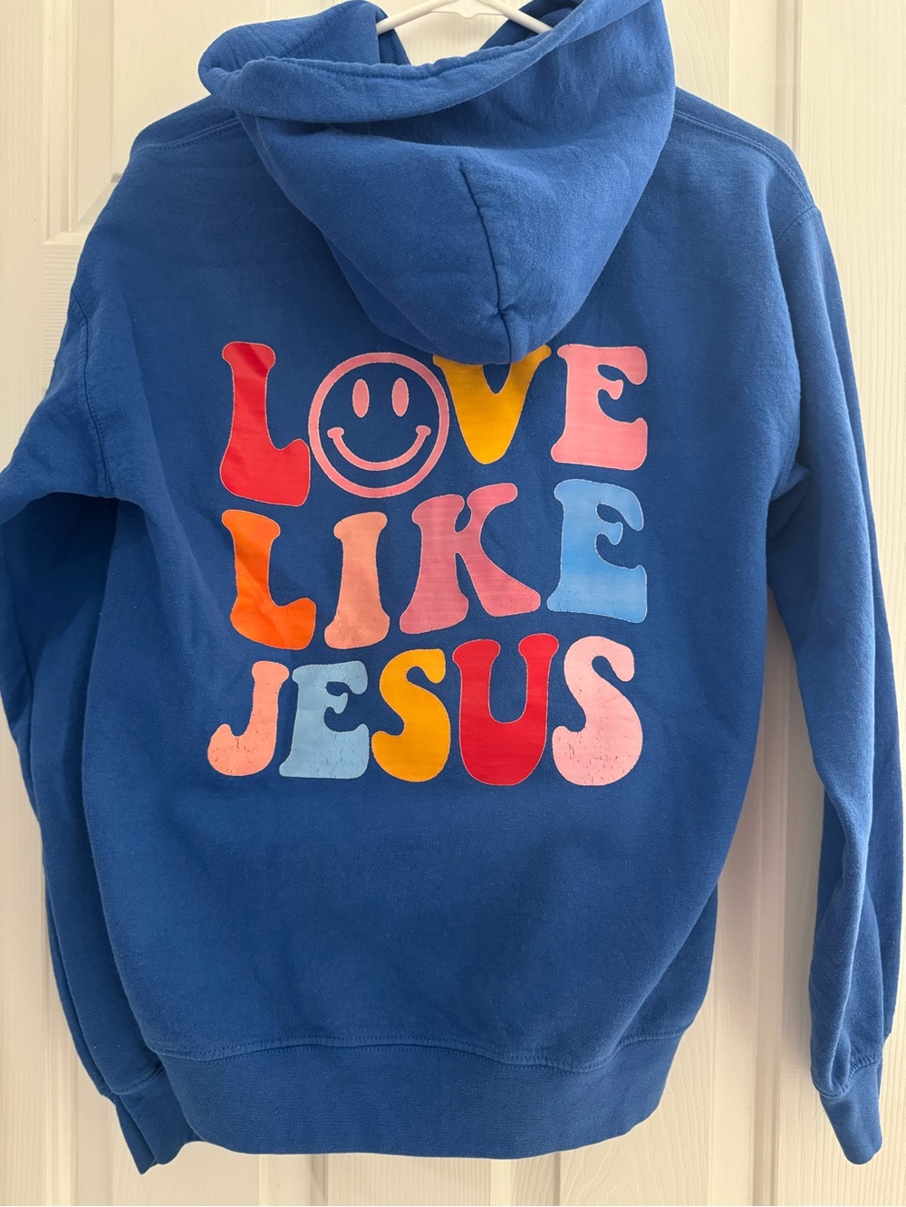 Gildan Blue Hoodie with Multicolor "Love Like Jesus" Graphic